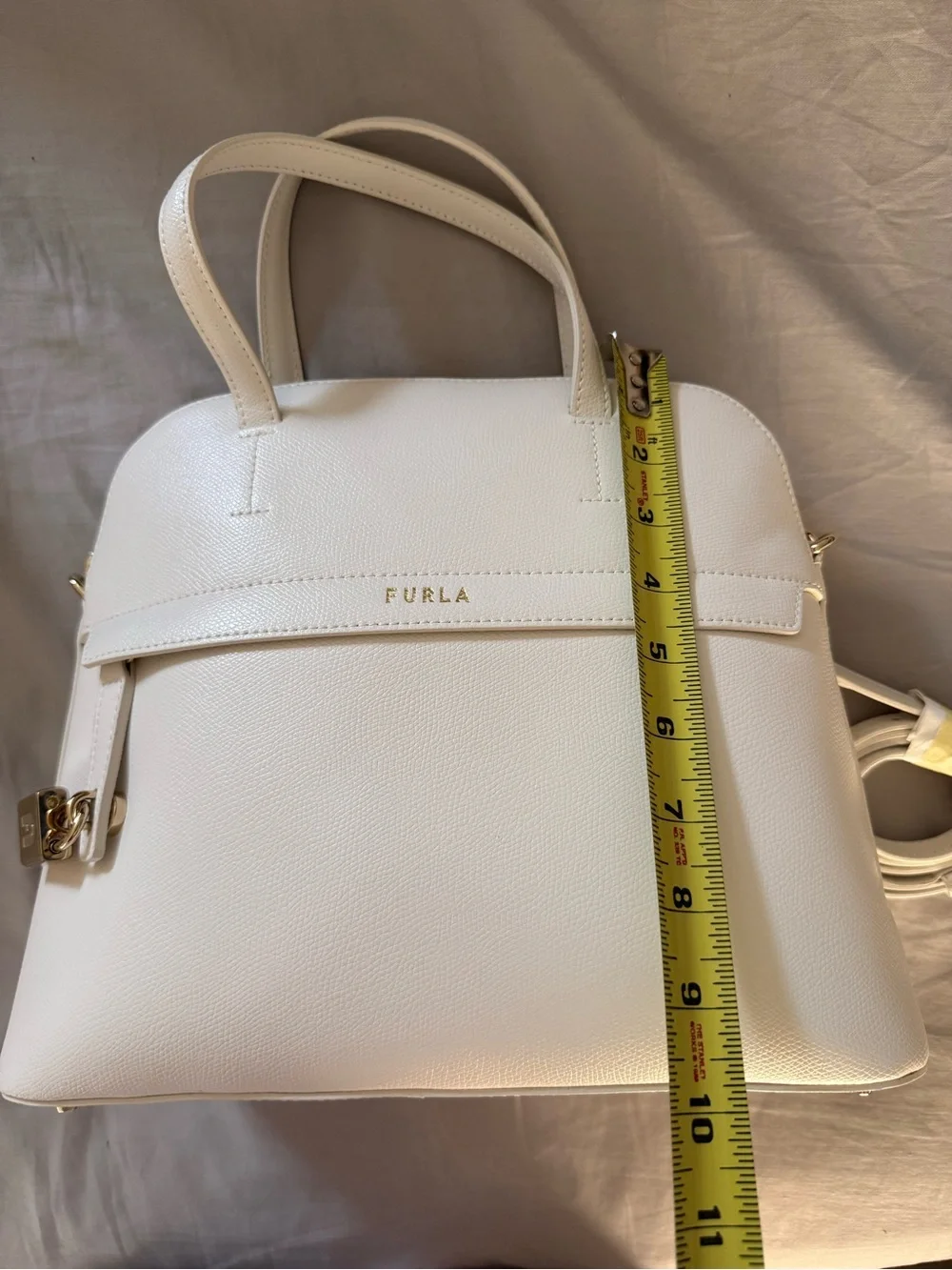 Furla Cream Leather Dome Satchel with Gold Hardware